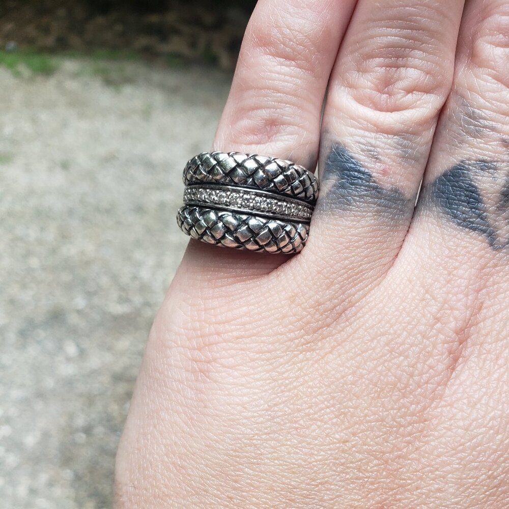 Scott Kay sterling silver .925 diamond basket weave statement ring